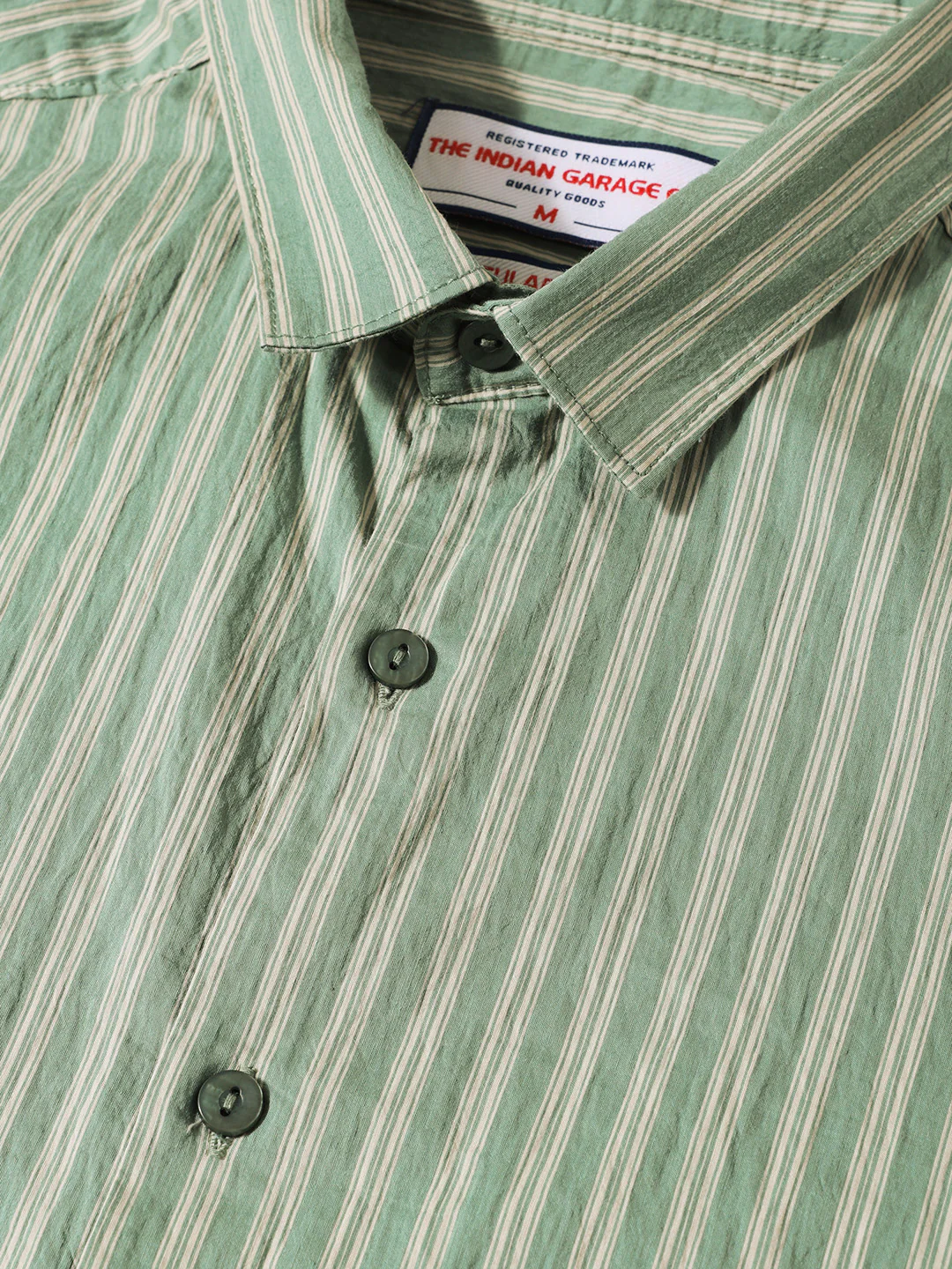 Men's Green Regular Fit Striped Casual Shirt - Image 3
