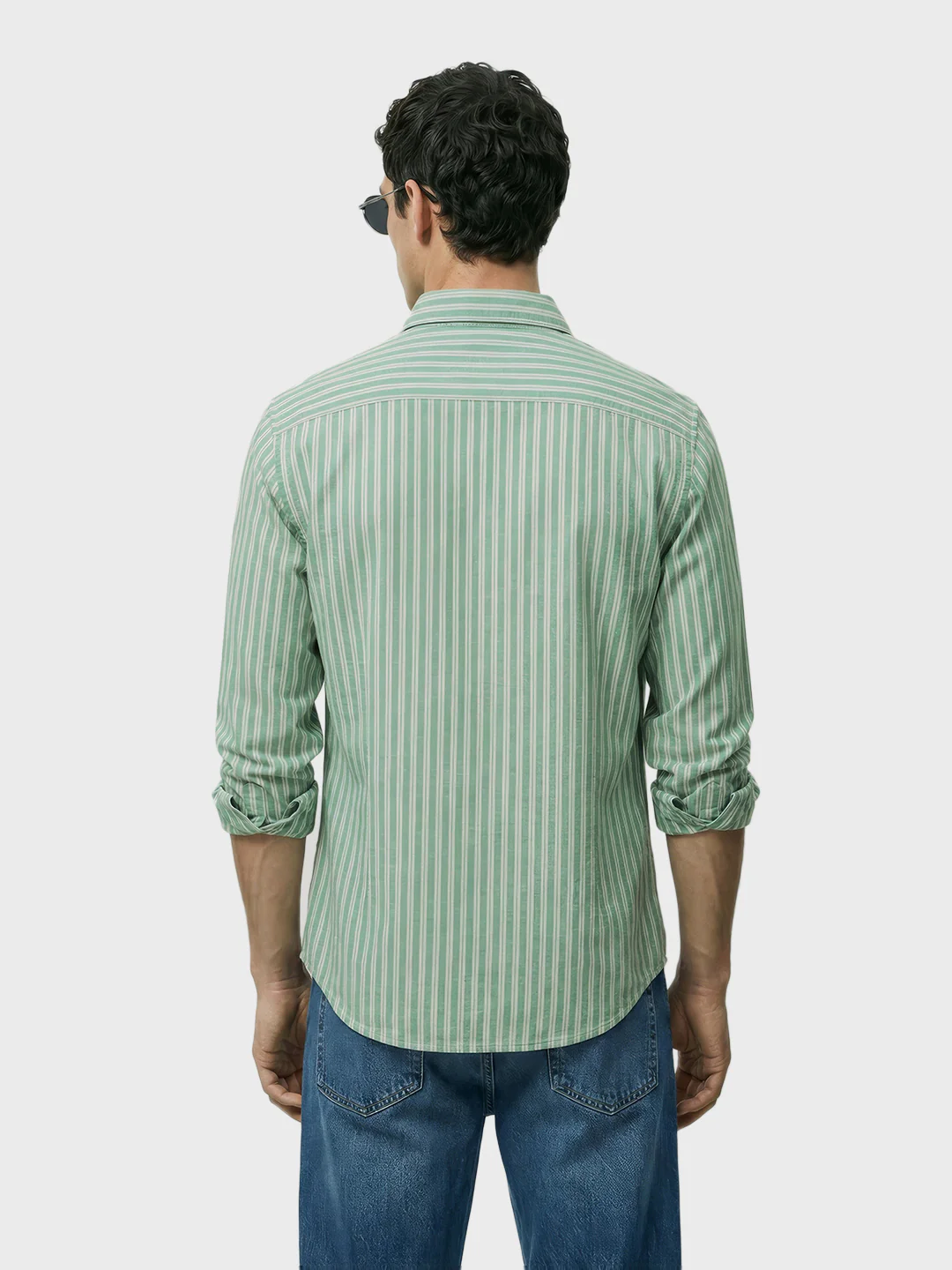 Men's Green Regular Fit Striped Casual Shirt - Image 4