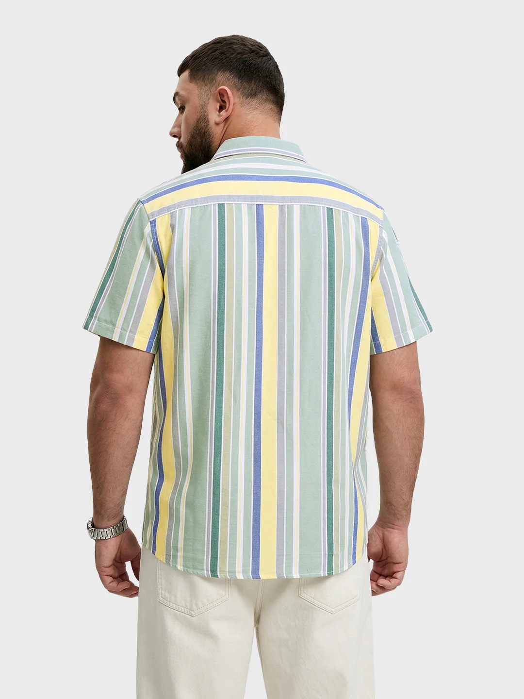 Men's Green Regular Fit Striped Casual Shirt - Image 3