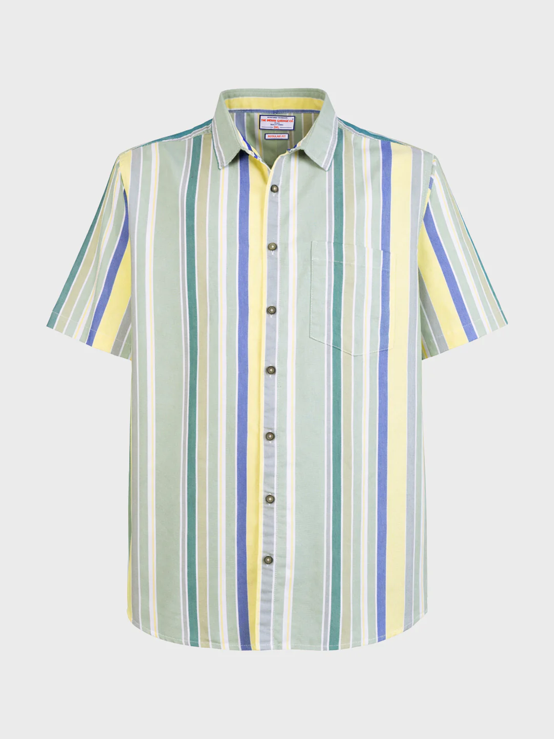 Men's Green Regular Fit Striped Casual Shirt - Image 4