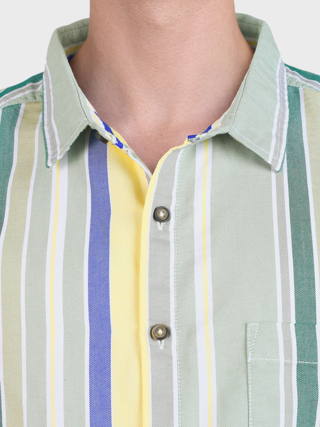 Men's Green Regular Fit Striped Casual Shirt - Image 6