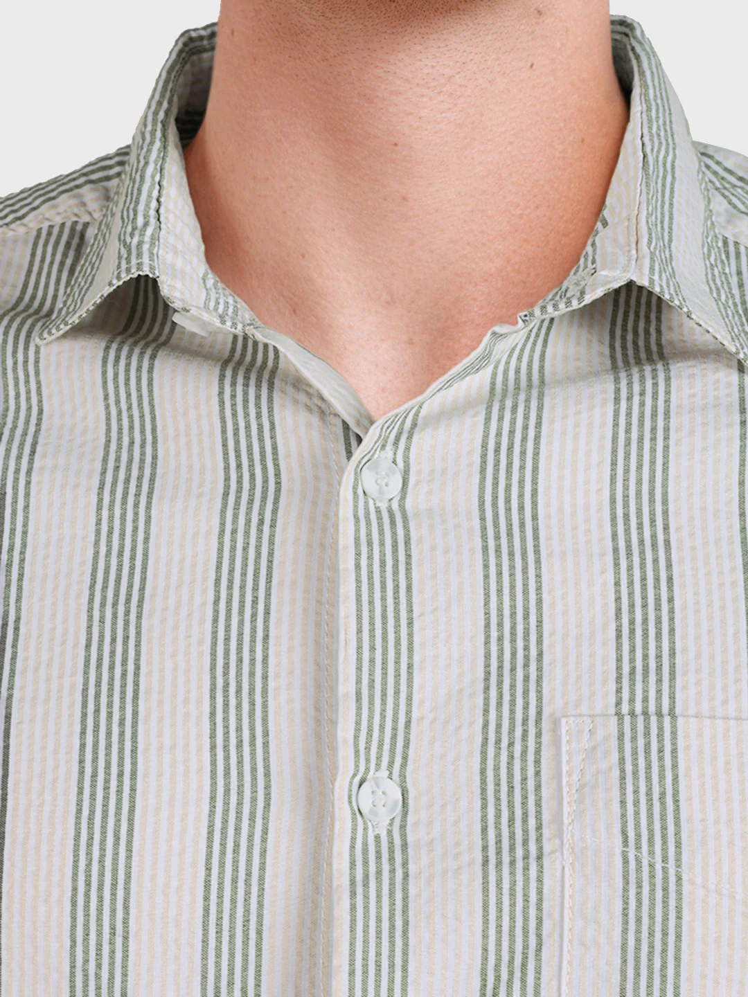 Men's Green Regular Fit Striped Casual Shirt - Image 3