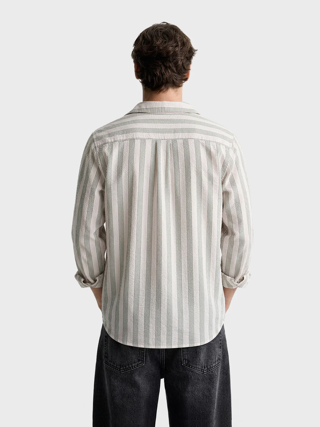 Men's Green Regular Fit Striped Casual Shirt - Image 5