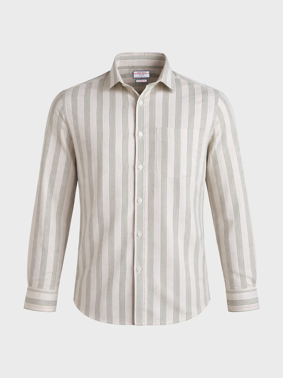 Men's Green Regular Fit Striped Casual Shirt - Image 6