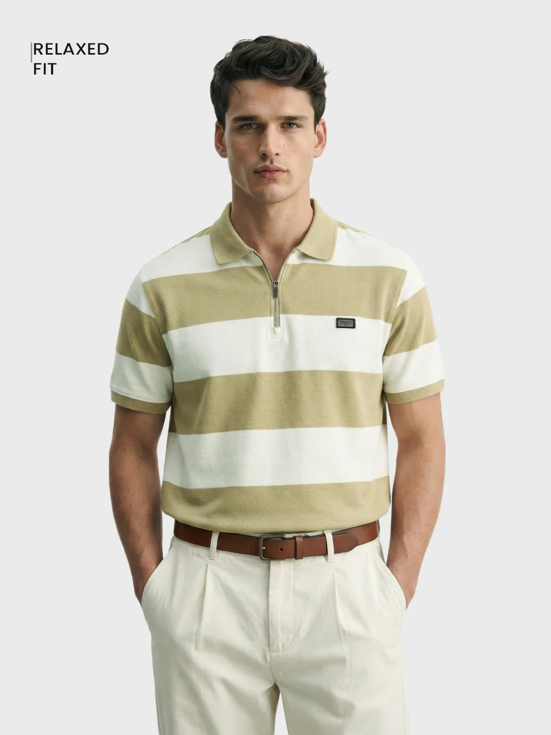 Men's Green Regular Fit Striped Casual T-Shirts - Image 2