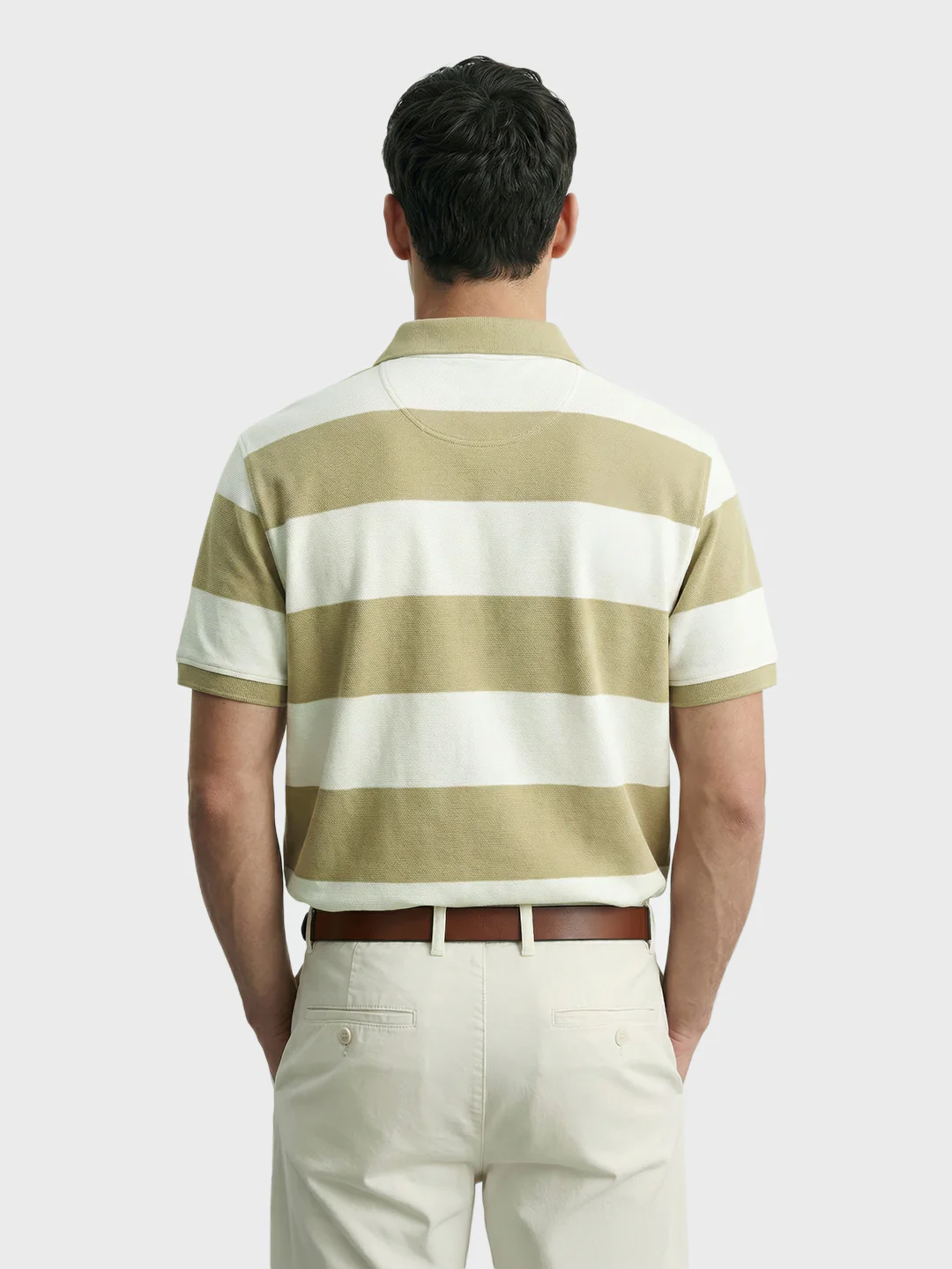 Men's Green Regular Fit Striped Casual T-Shirts - Image 4