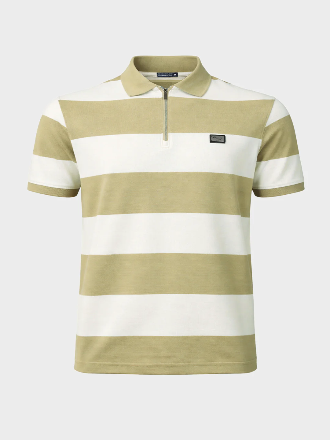 Men's Green Regular Fit Striped Casual T-Shirts - Image 5