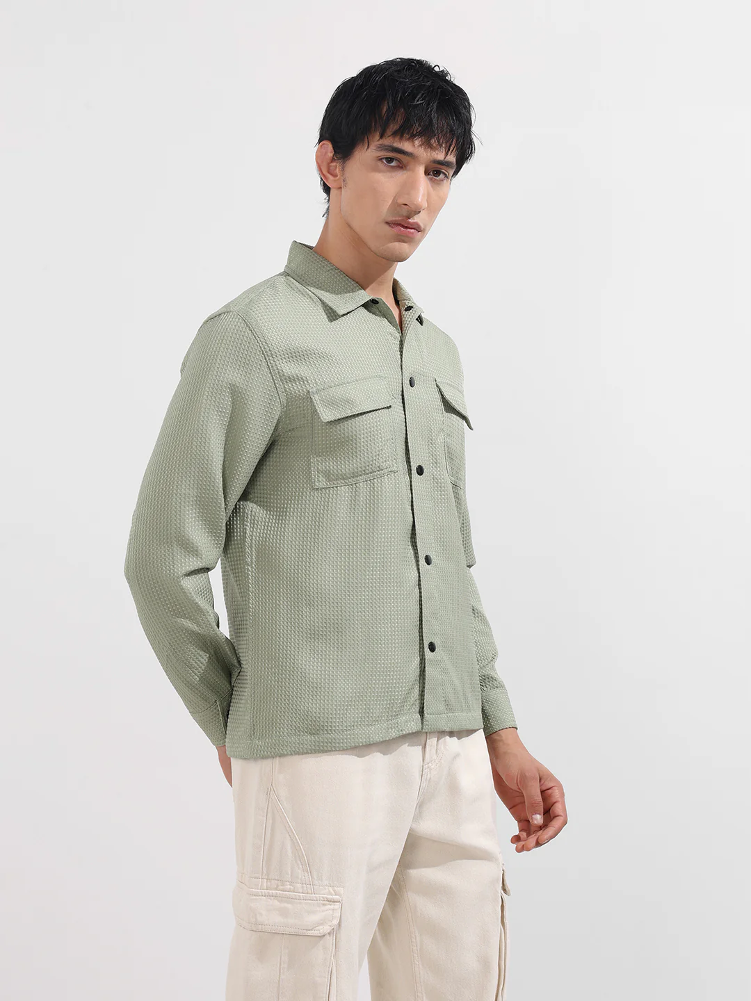 Men's Green Regular Fit Textured Casual Shirt - Image 4