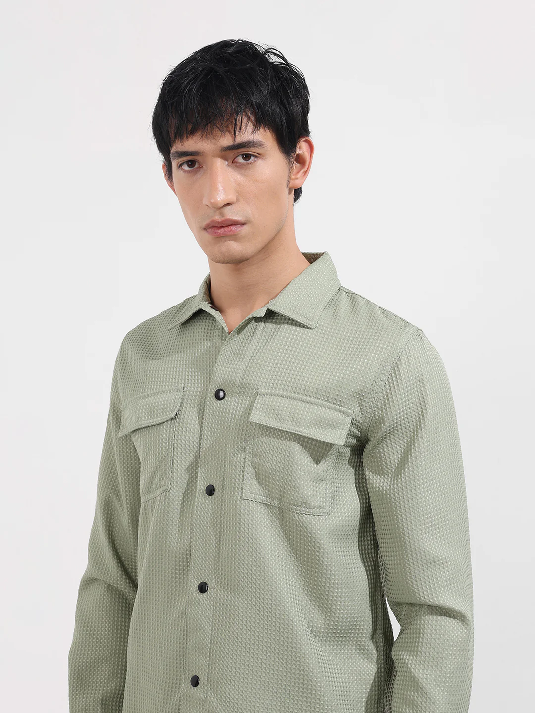 Men's Green Regular Fit Textured Casual Shirt - Image 5