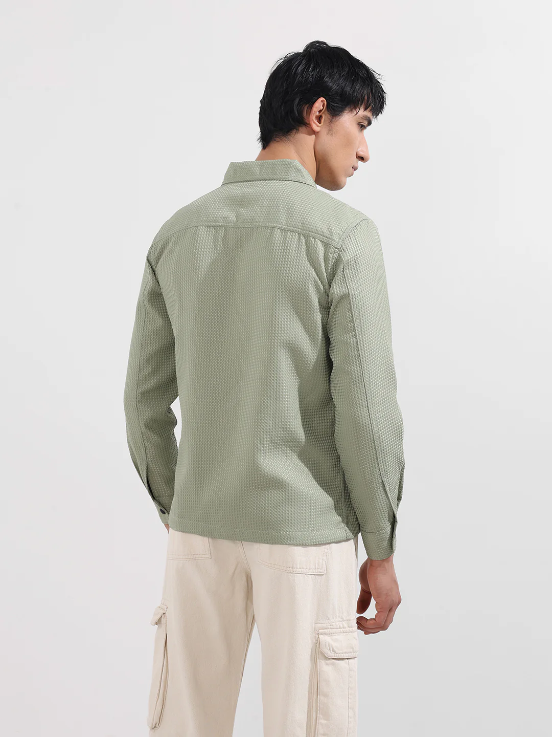 Men's Green Regular Fit Textured Casual Shirt - Image 6