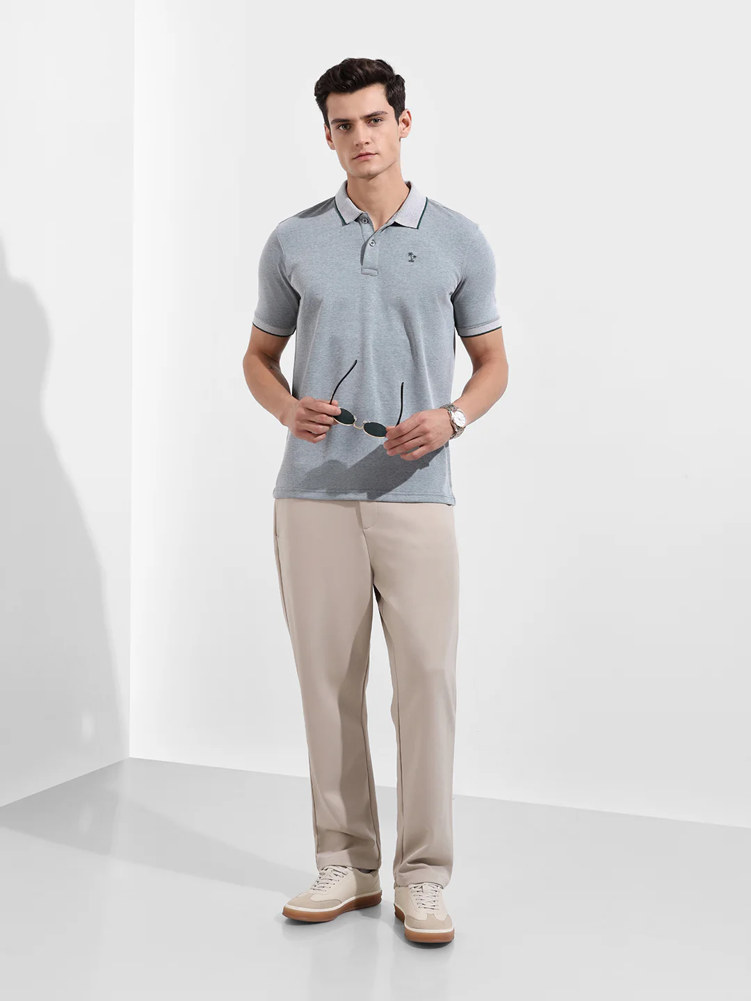 Men's Pacific Green Regular Fit Textured Casual T-Shirt - Image 2