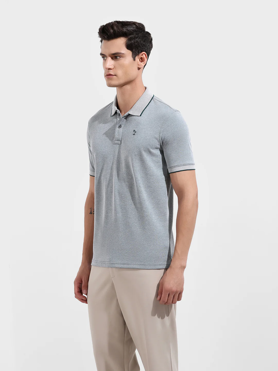 Men's Pacific Green Regular Fit Textured Casual T-Shirt - Image 4