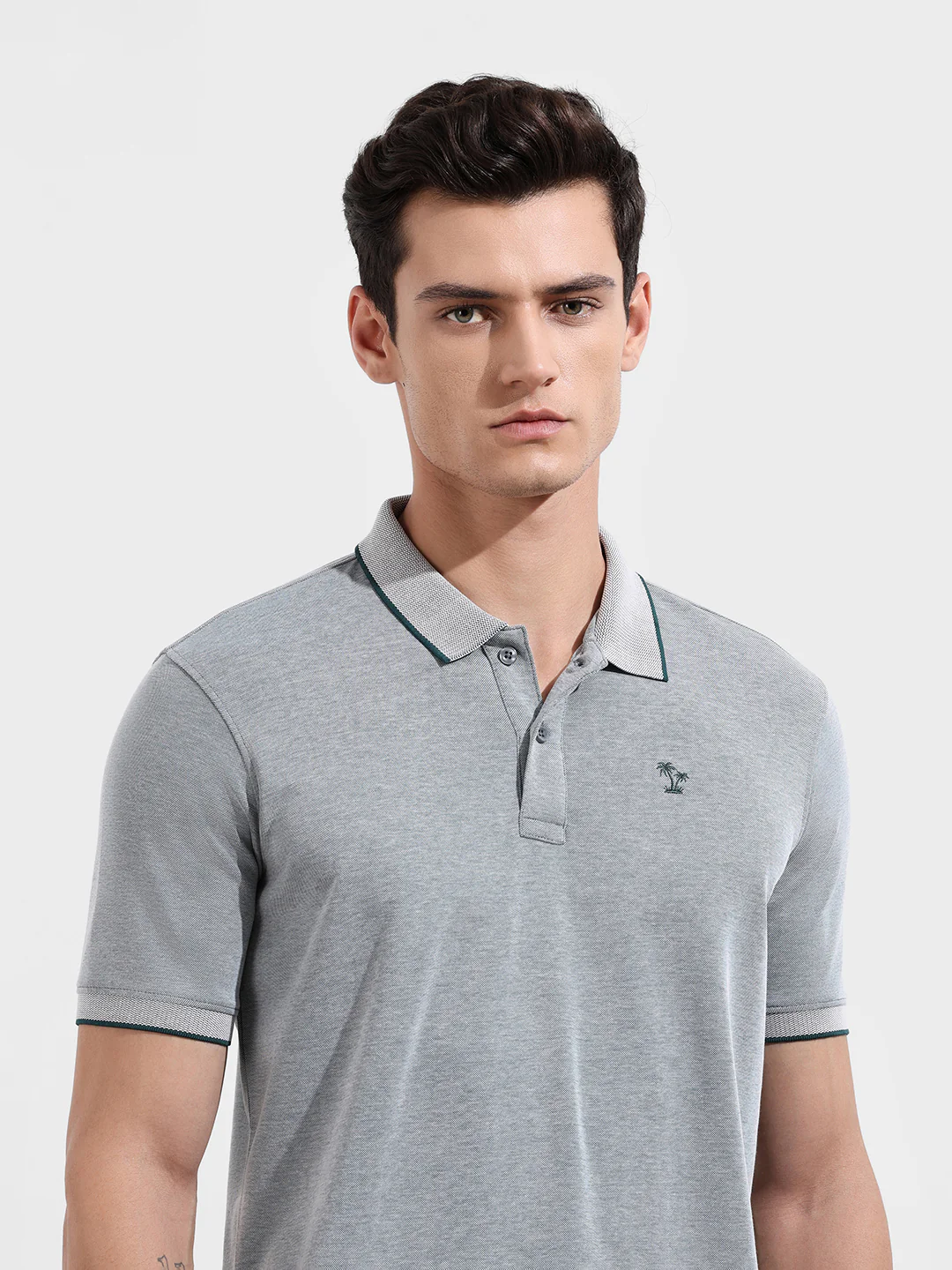 Men's Pacific Green Regular Fit Textured Casual T-Shirt - Image 5