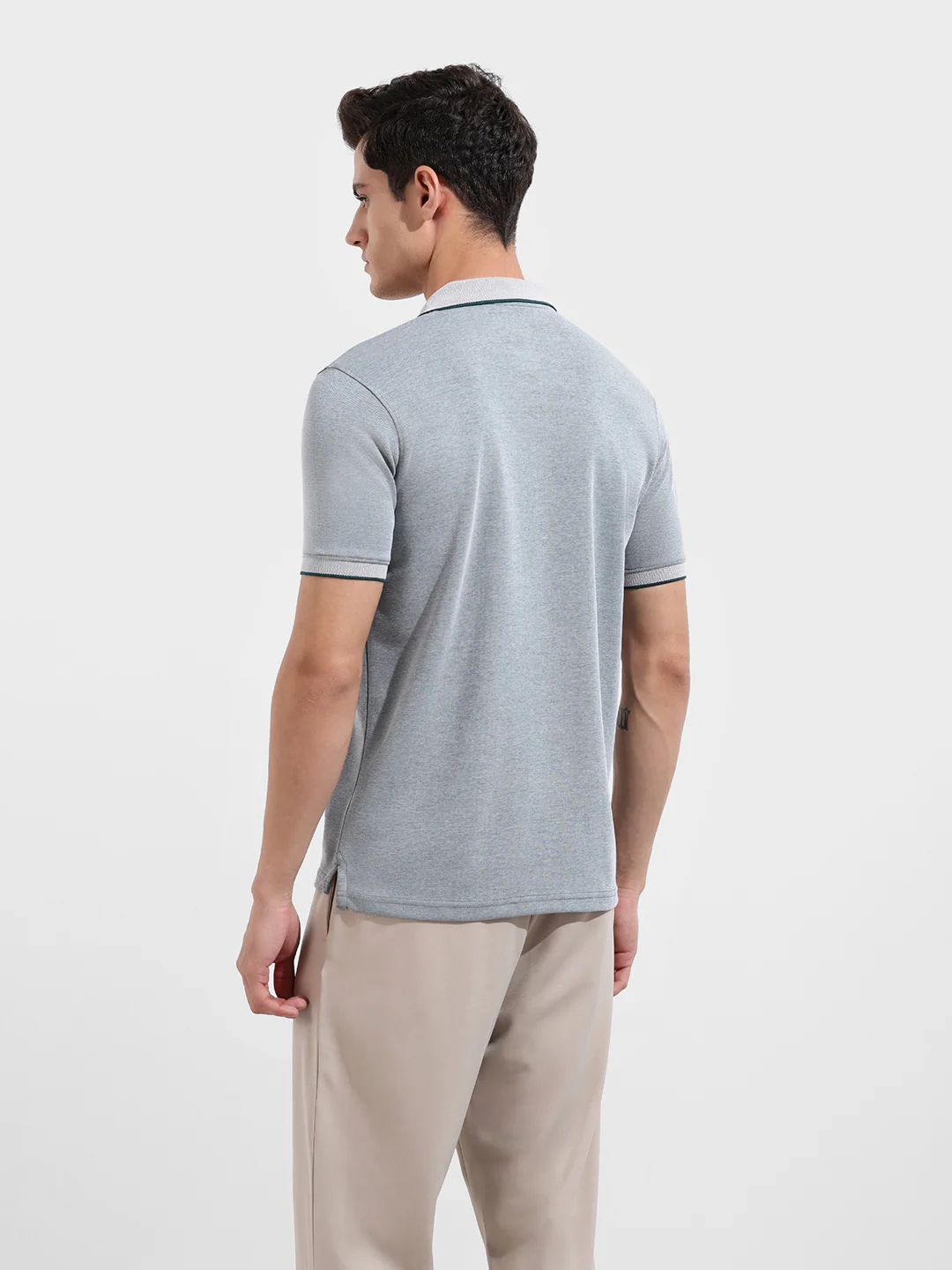Men's Pacific Green Regular Fit Textured Casual T-Shirt - Image 6