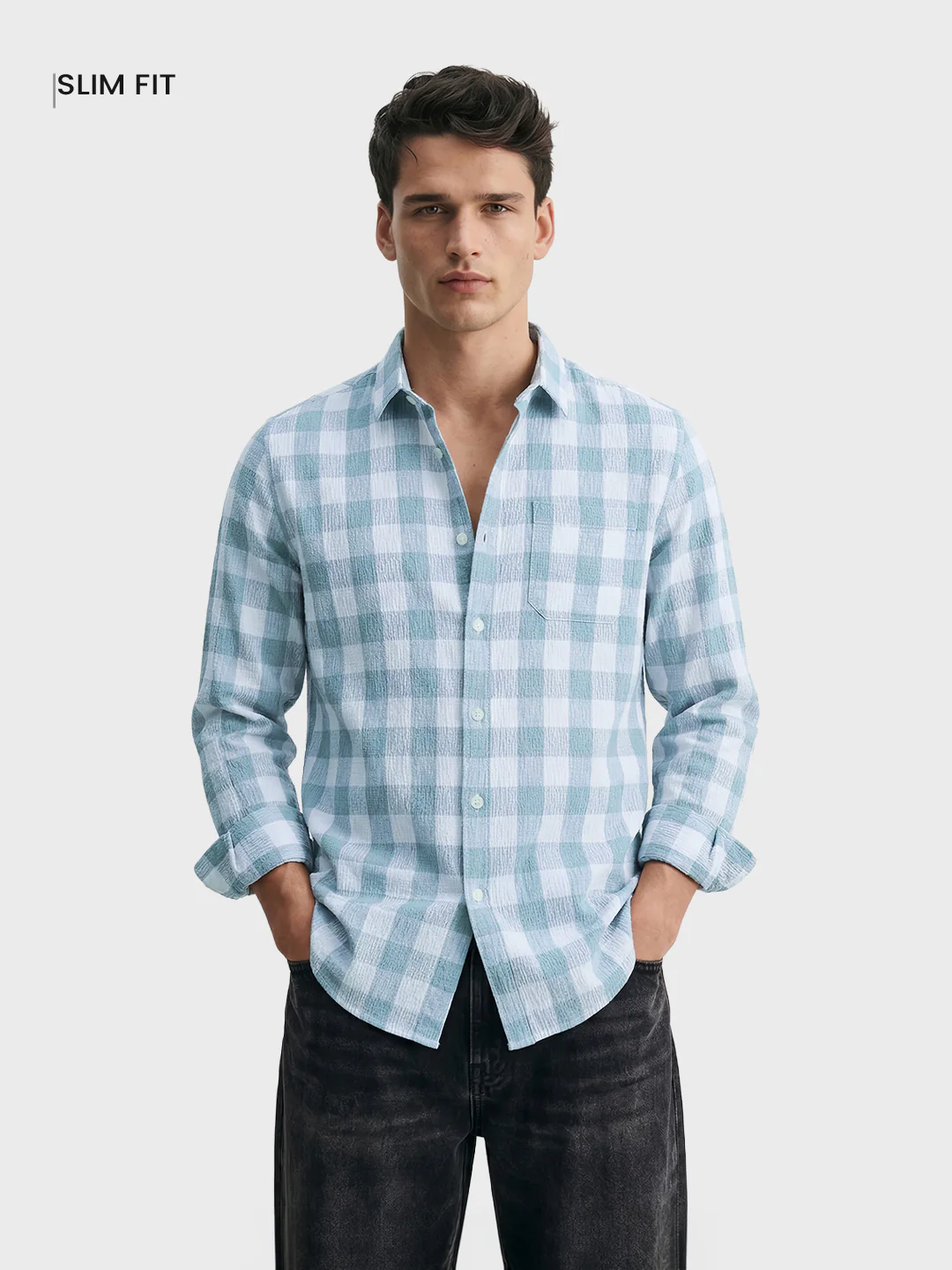 Men's Green Relaxed Fit Checkered Oddinary Shirt - Image 2