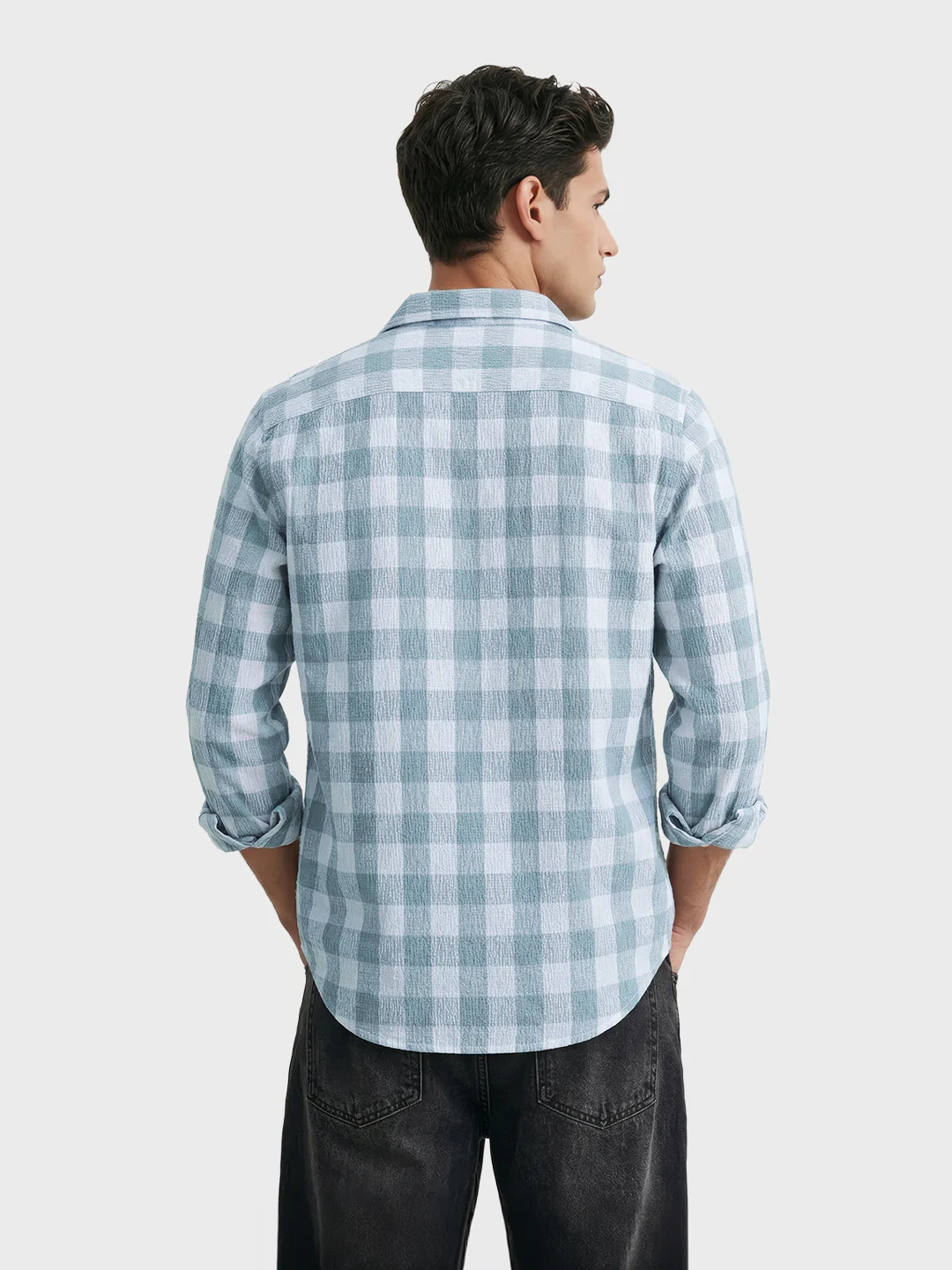 Men's Green Relaxed Fit Checkered Oddinary Shirt - Image 4