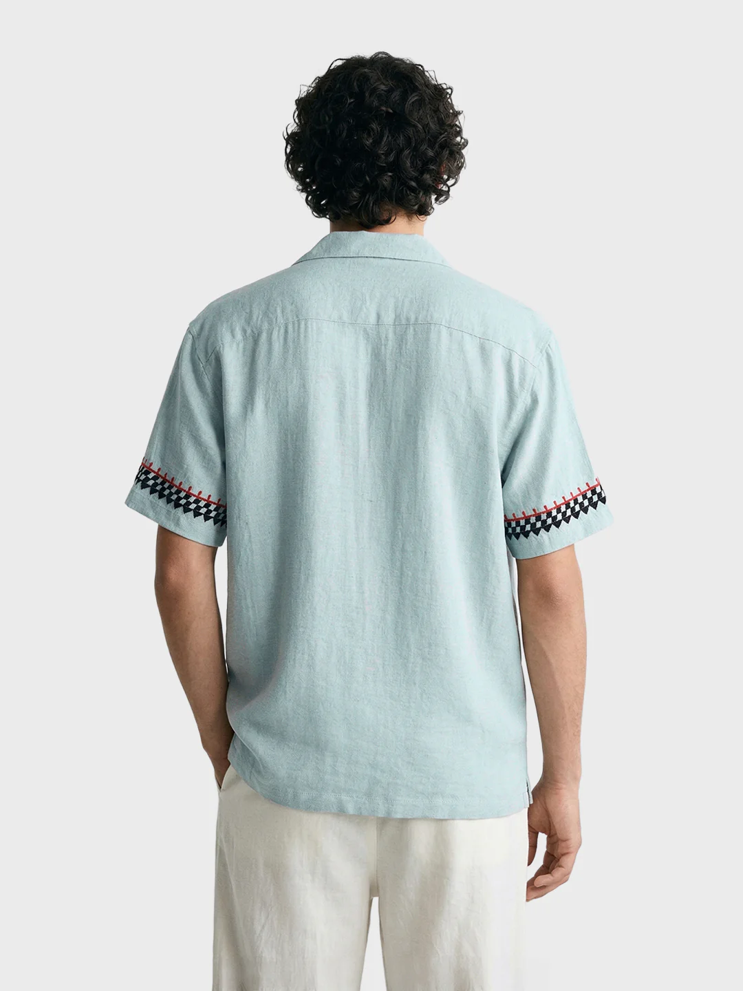 Men's Green Relaxed Fit Embroidered Casual Shirt - Image 4