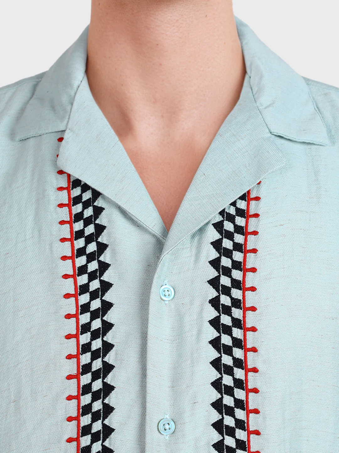 Men's Green Relaxed Fit Embroidered Casual Shirt - Image 7