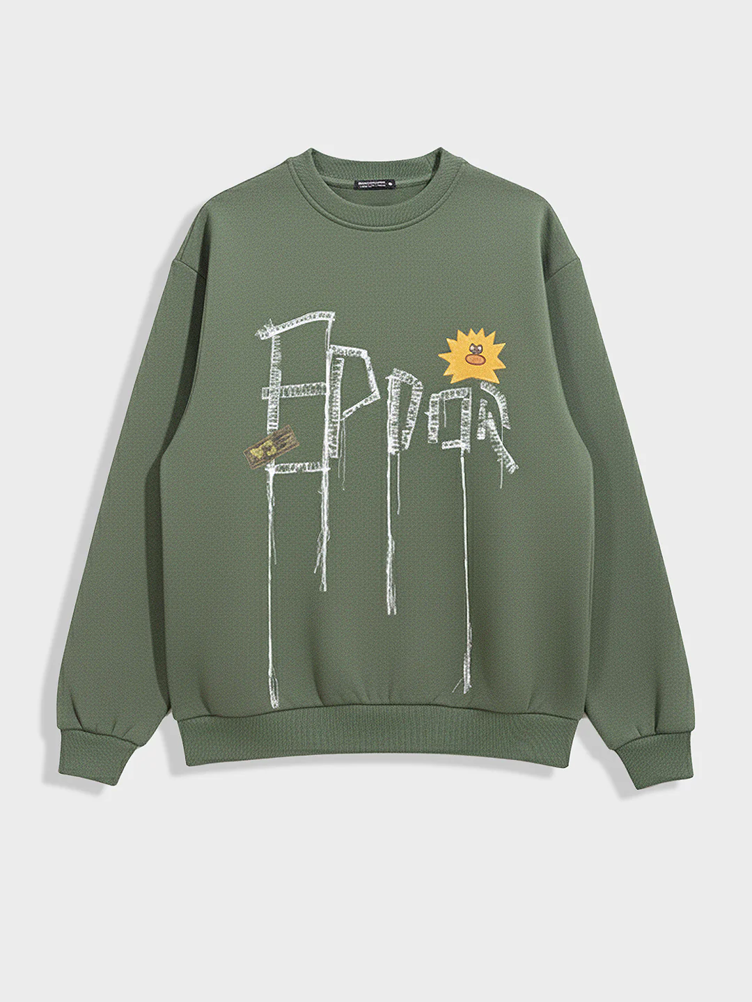 Men's Green Relaxed Fit Embroided Casual Sweatshirt - Image 3