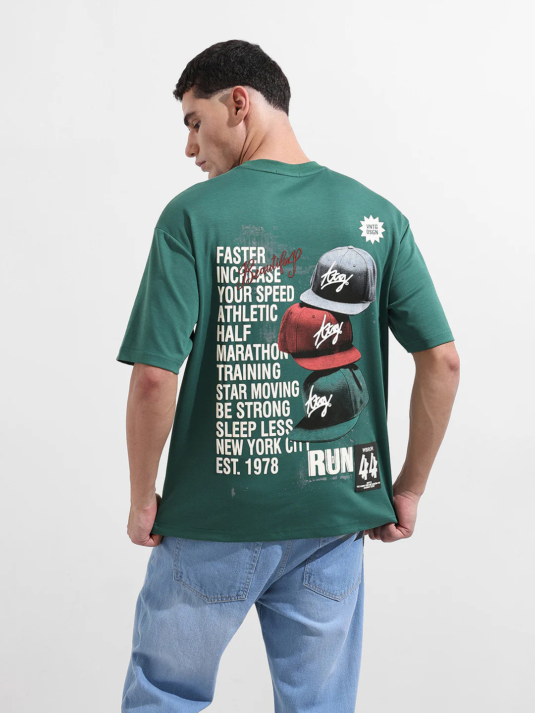 Men's Green Relaxed Fit Embroided 240 GSM Street Wear T-Shirt - Image 9