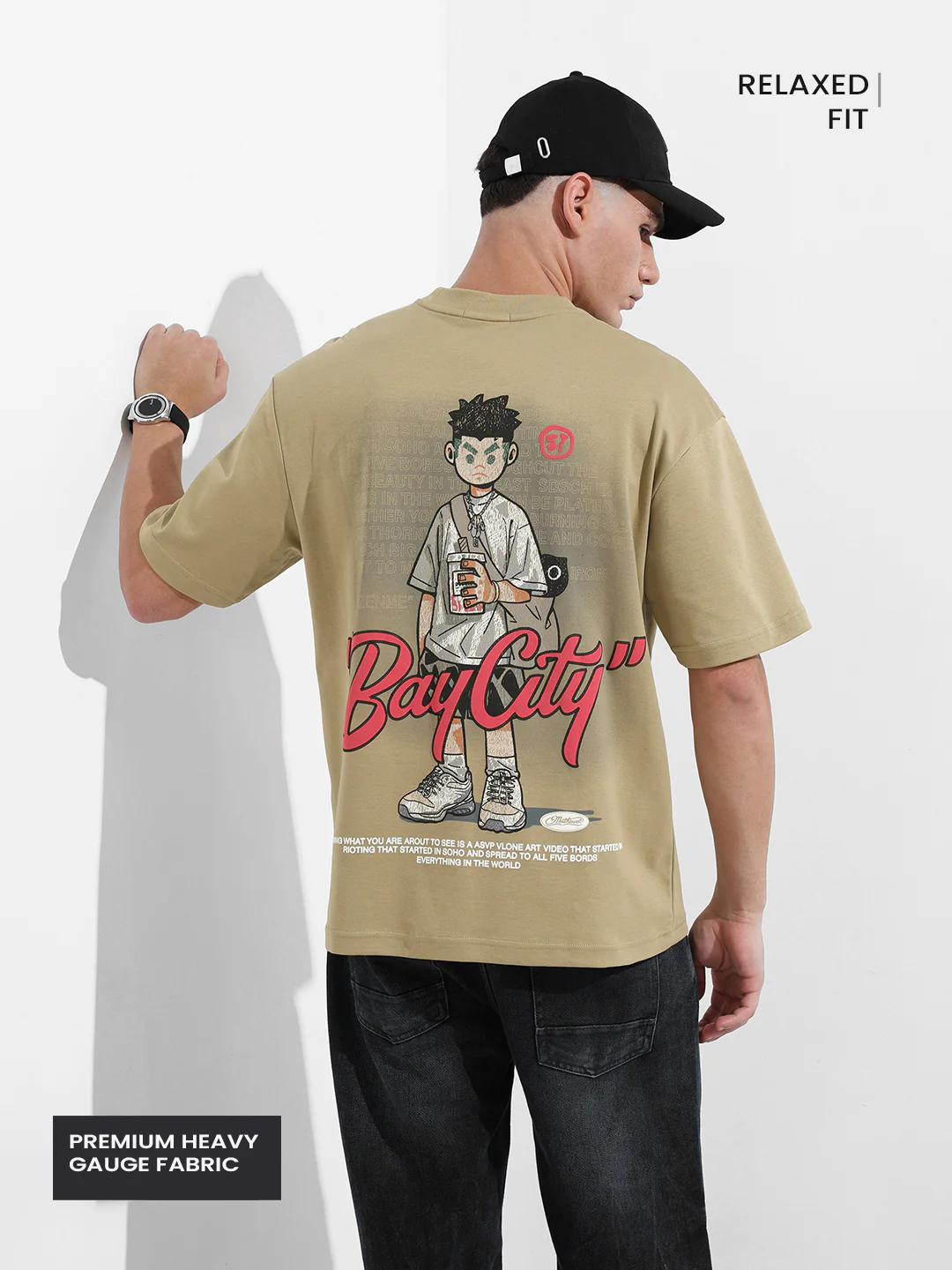 Men's Green Relaxed Fit Embroided 240 GSM Street Wear T-Shirt - Image 4