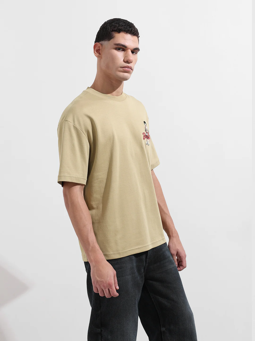 Men's Green Relaxed Fit Embroided 240 GSM Street Wear T-Shirt - Image 6