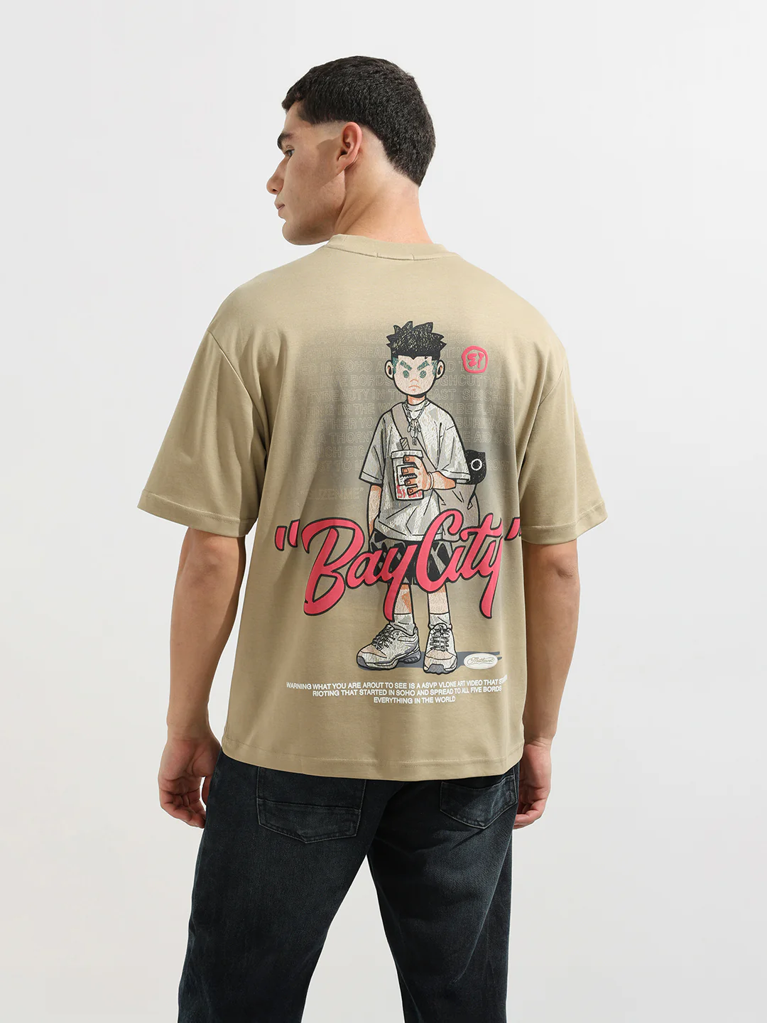 Men's Green Relaxed Fit Embroided 240 GSM Street Wear T-Shirt - Image 8