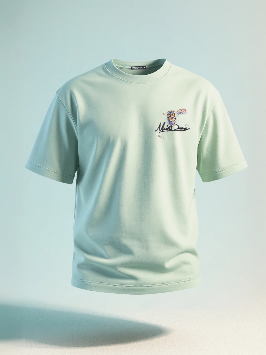 Men's Green Relaxed Fit Embroided 240 GSM Casual T-Shirt - Image 2