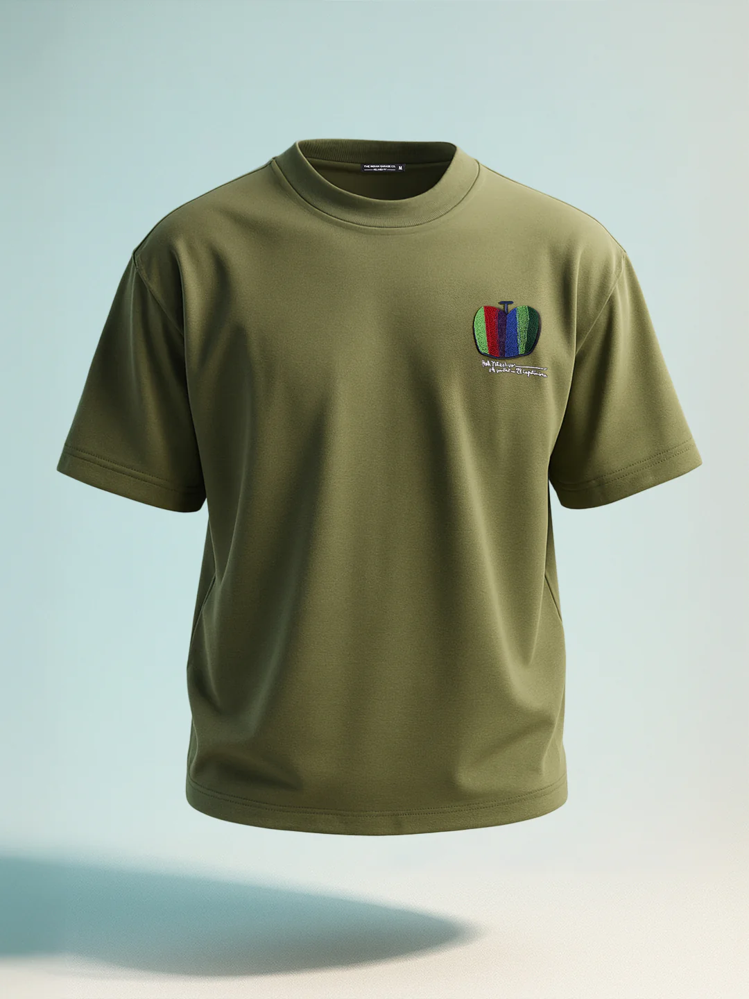 Men's Green Relaxed Fit Embroided 240 GSM Casual T-Shirt - Image 2