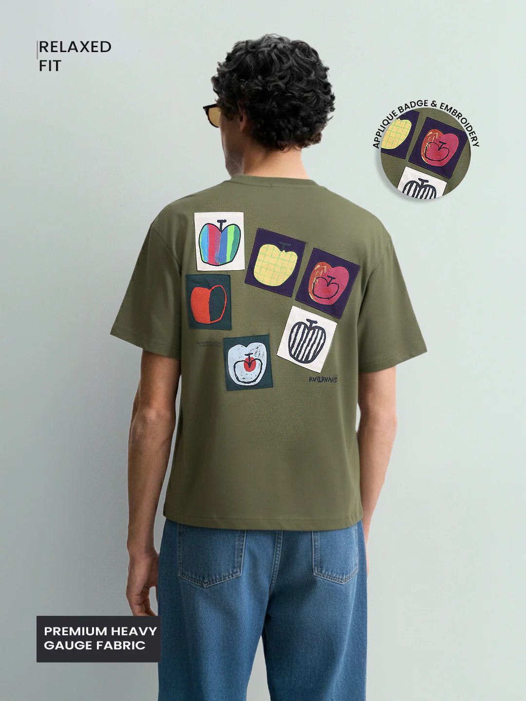 Men's Green Relaxed Fit Embroided 240 GSM Casual T-Shirt - Image 3