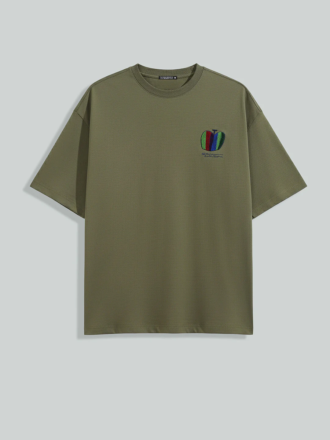 Men's Green Relaxed Fit Embroided 240 GSM Casual T-Shirt - Image 5