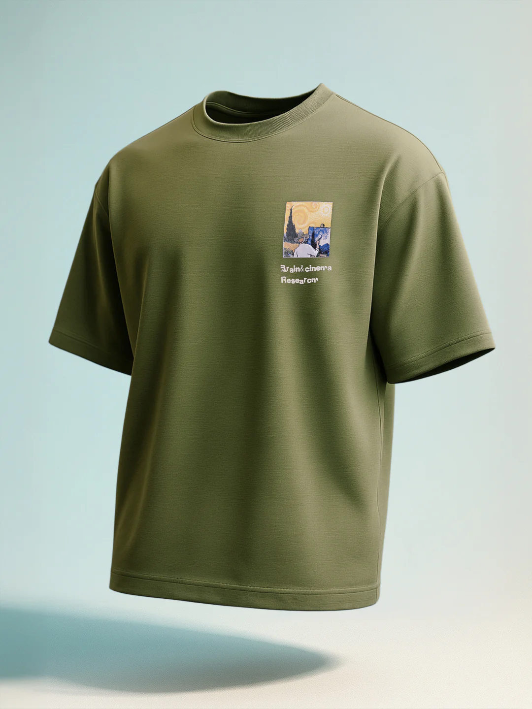 Men's Green Relaxed Fit Embroided 240 GSM Casual T-Shirt - Image 2