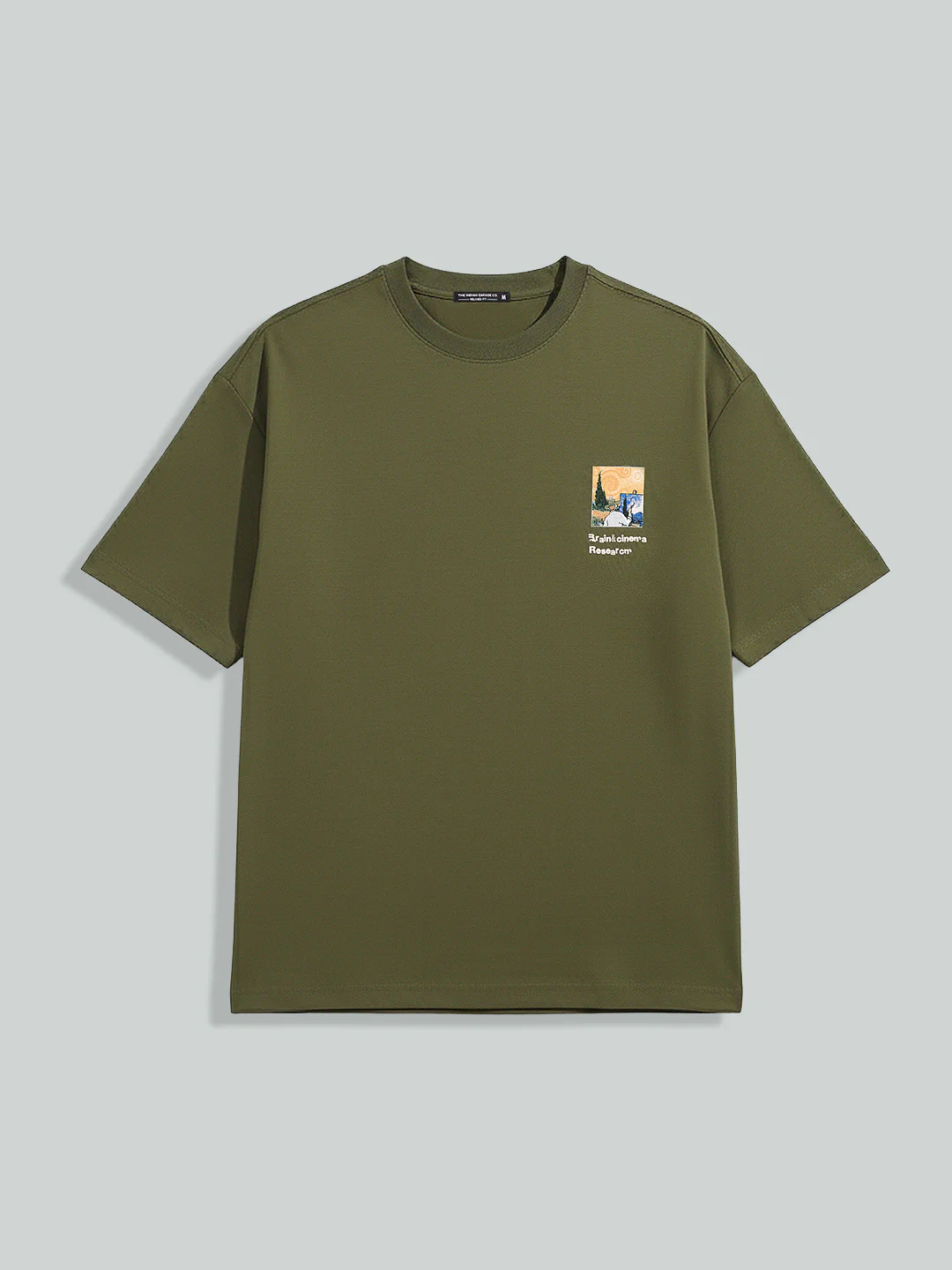 Men's Green Relaxed Fit Embroided 240 GSM Casual T-Shirt - Image 5