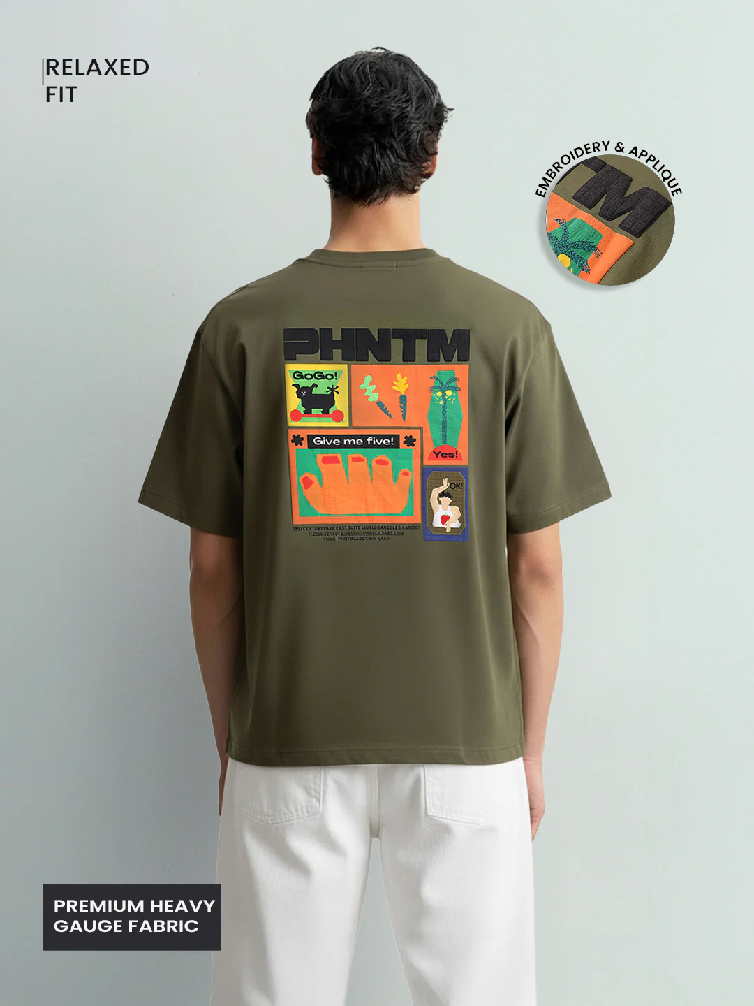Men's Green Relaxed Fit Embroided 240 GSM Casual T-Shirt - Image 3
