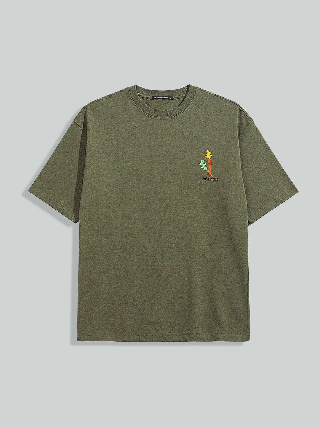 Men's Green Relaxed Fit Embroided 240 GSM Casual T-Shirt - Image 5