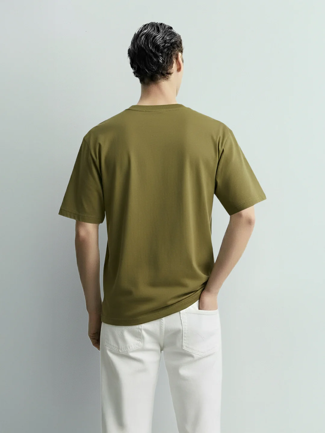Men's Green Relaxed Fit Embroided 240 GSM Casual T-Shirt - Image 4