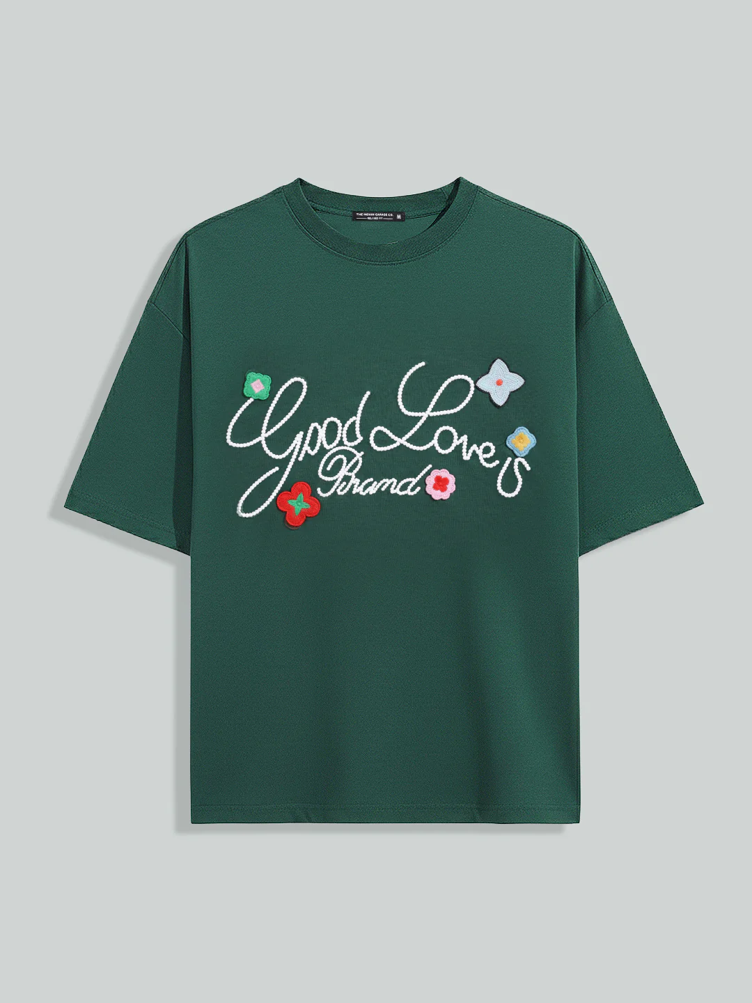 Men's Green Relaxed Fit Embroided 240 GSM Resort Wear T-Shirt - Image 5