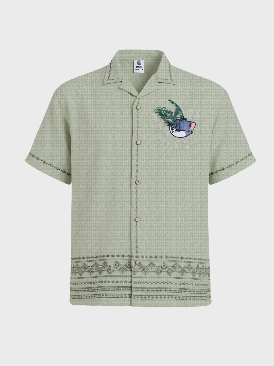 Men's Green Relaxed Fit Embroidered Tom&Jerry Character Shirt - Image 3