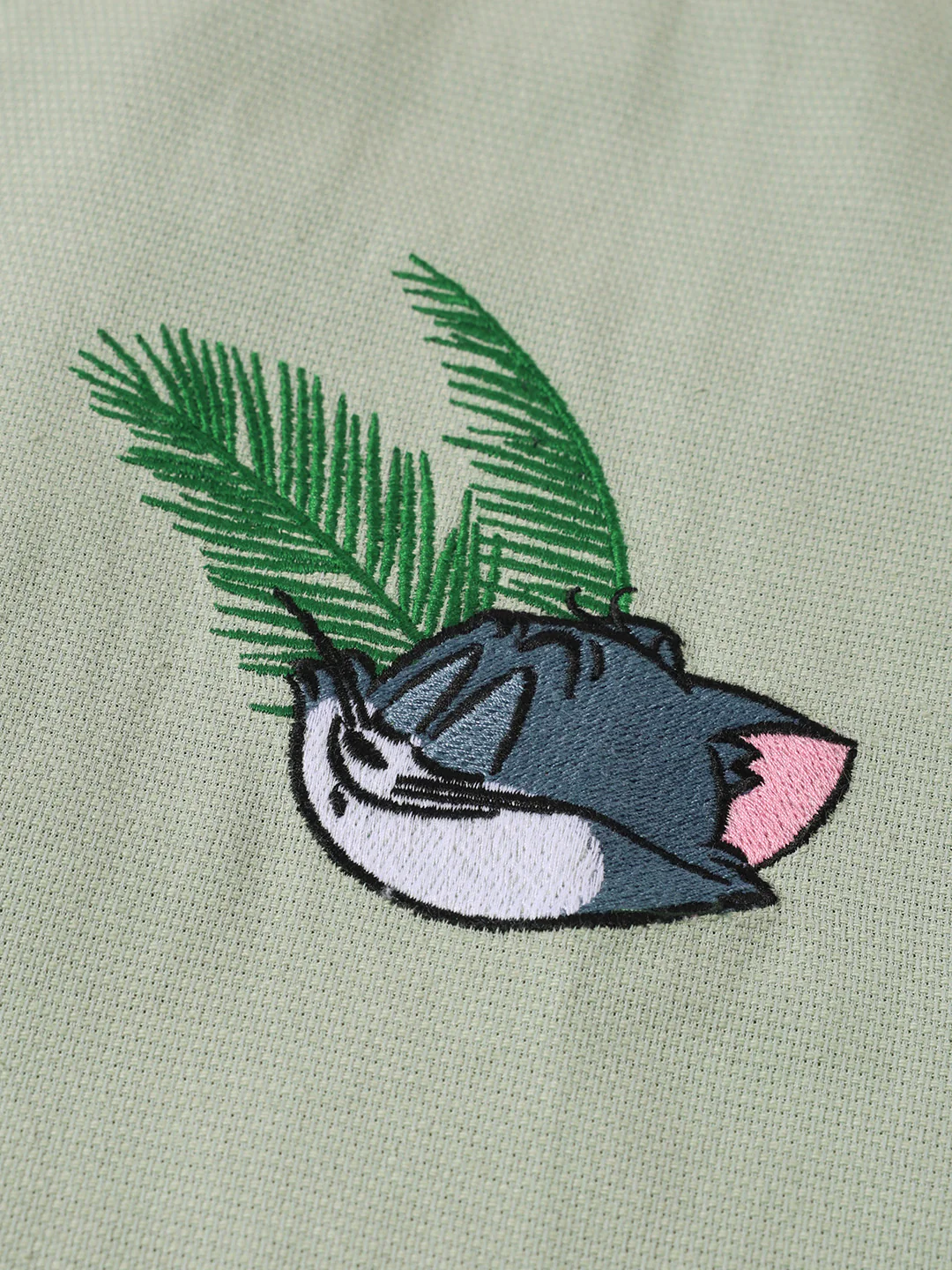 Men's Green Relaxed Fit Embroidered Tom&Jerry Character Shirt - Image 6