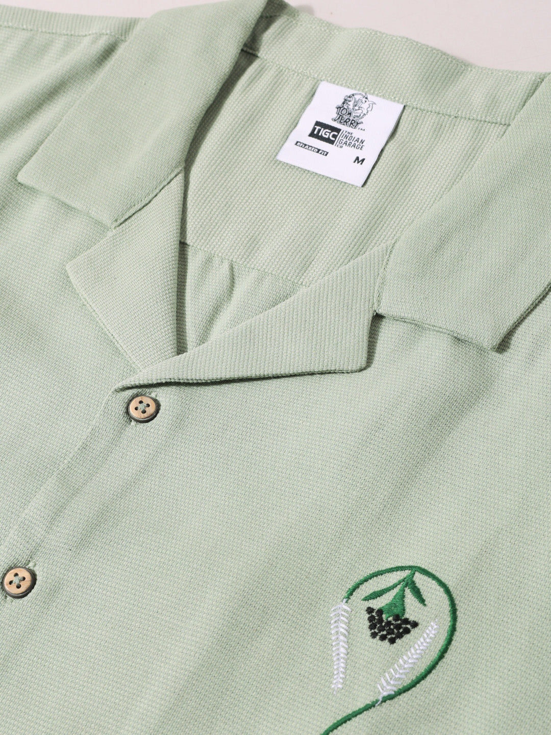 Men's Green Relaxed Fit Embroidered Tom&Jerry Character Shirt - Image 6