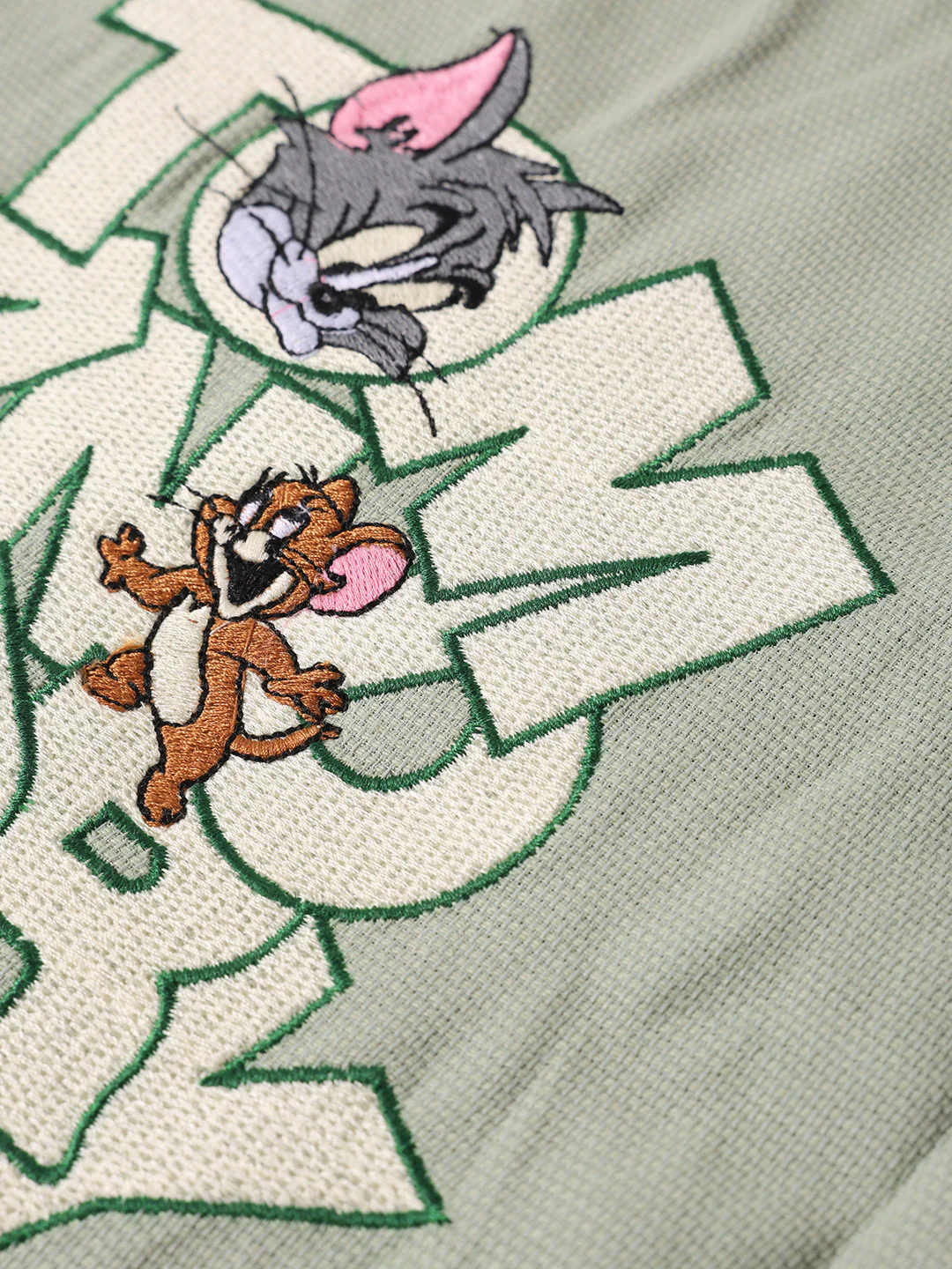 Men's Green Relaxed Fit Embroidered Tom&Jerry Character Shirt - Image 7