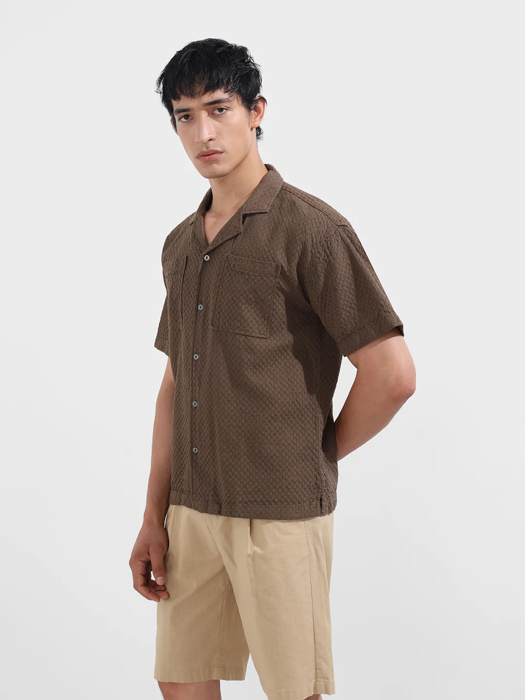 Men's Green Relaxed Fit Geometric Print Resort Wear Shirt - Image 3