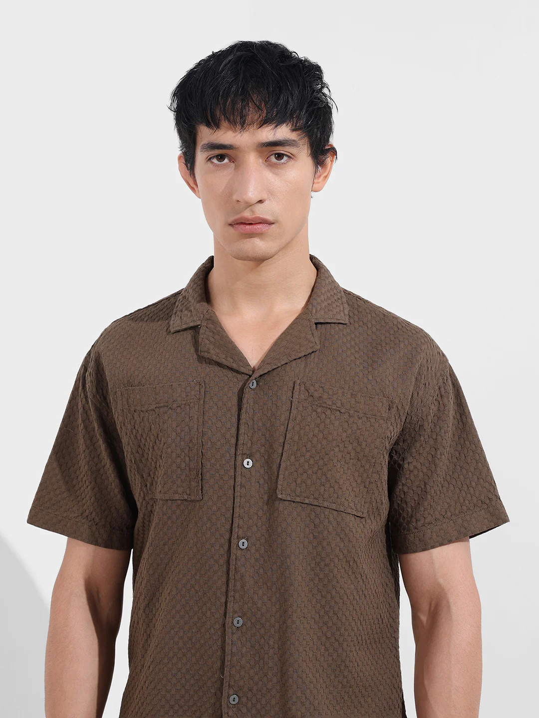 Men's Green Relaxed Fit Geometric Print Resort Wear Shirt - Image 4