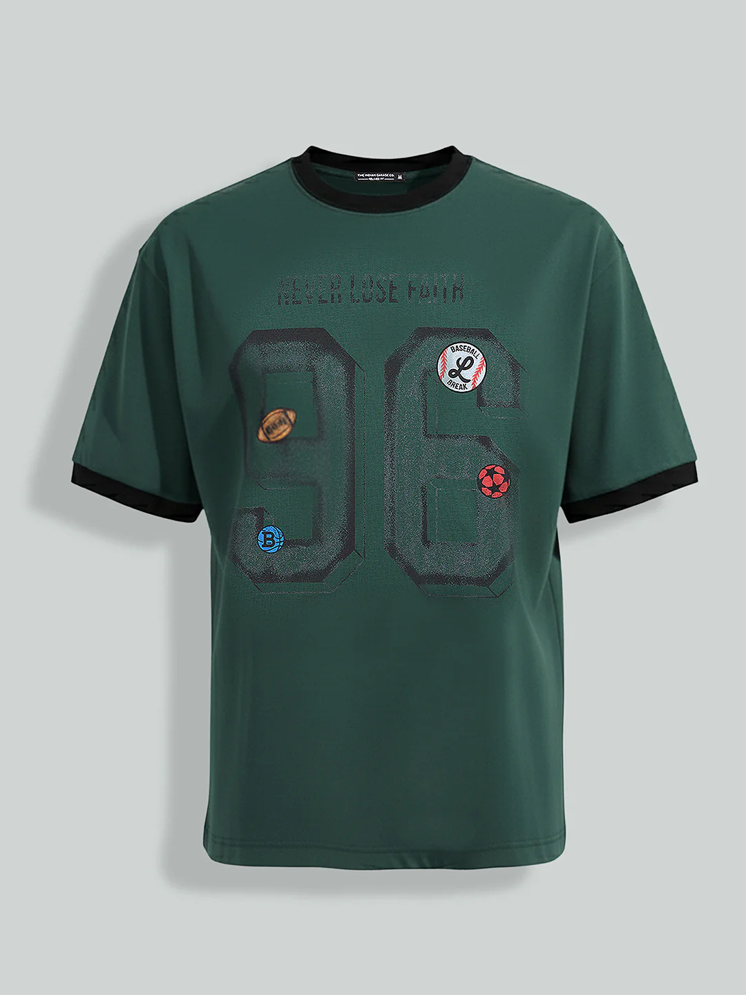 Men's Green Relaxed Fit Graphic Printed 240 GSM Sport Wear T-Shirt - Image 5