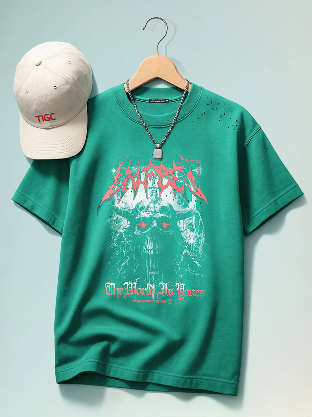 Men's Green Relaxed Fit Graphic Printed 240 GSM Street Wear T-Shirt - Image 3