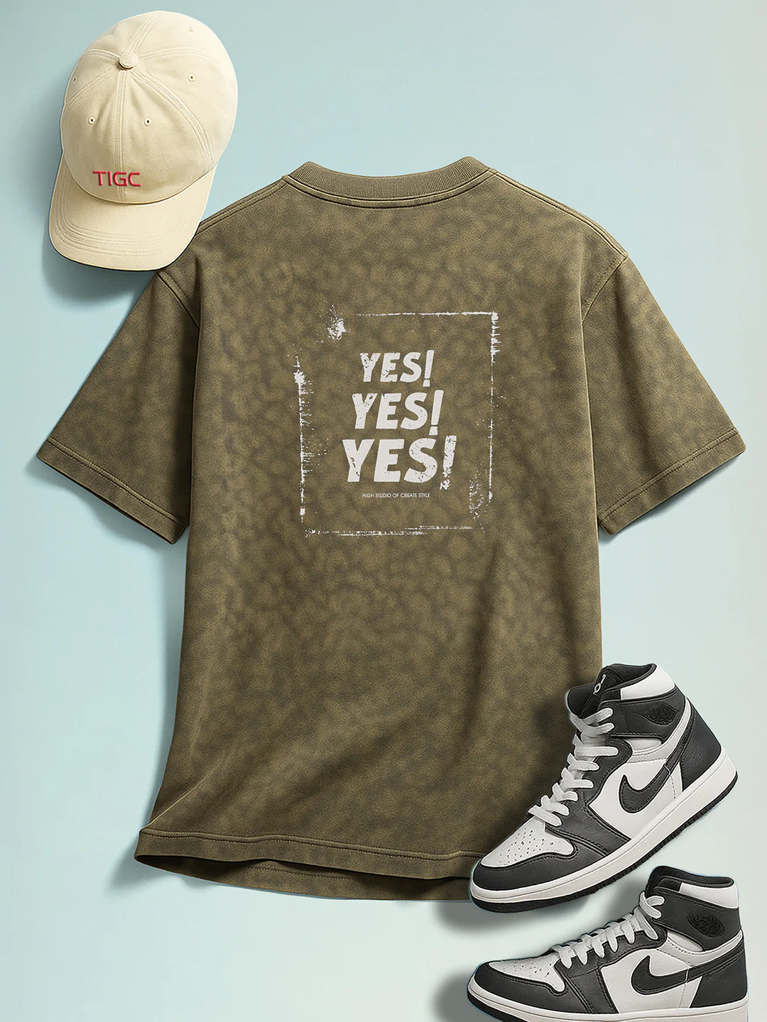 Men's Green Relaxed Fit Graphic Printed 240 GSM Street Wear T-Shirt