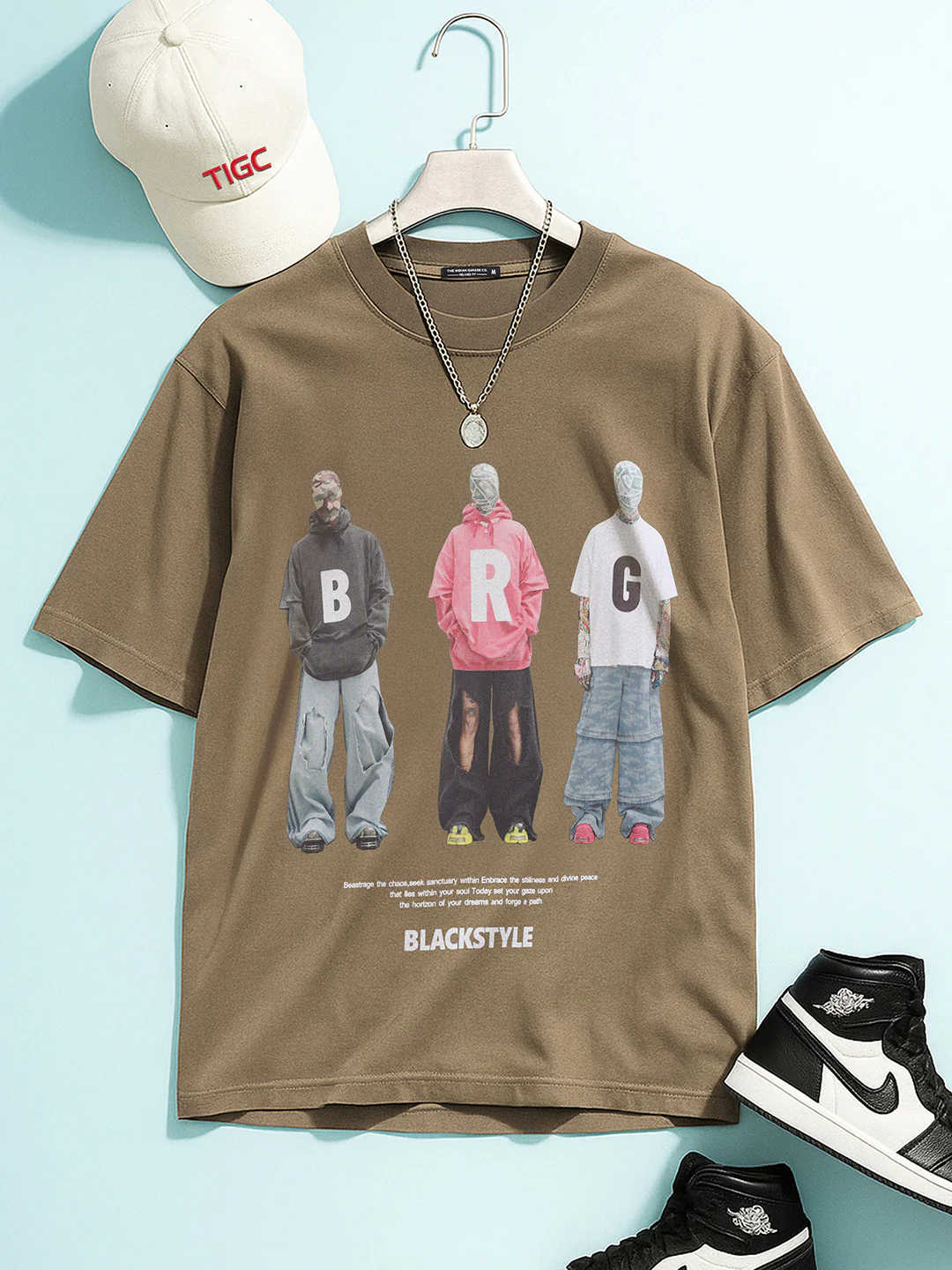 Men's Green Relaxed Fit Graphic Printed 240 GSM Street Wear T-Shirt
