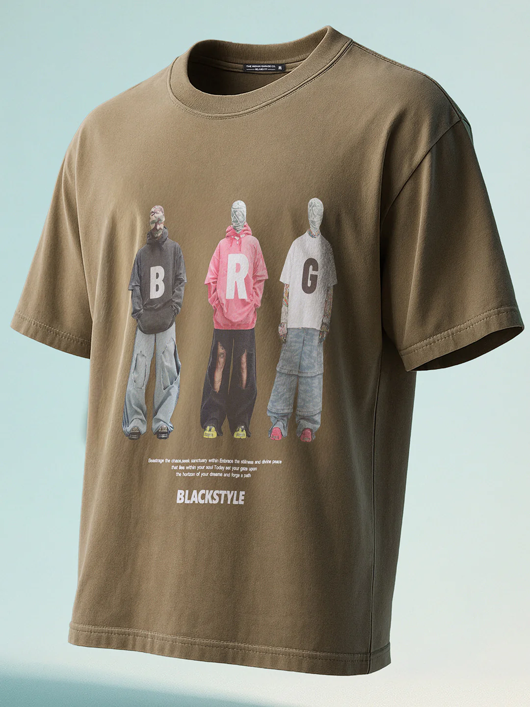 Men's Green Relaxed Fit Graphic Printed 240 GSM Street Wear T-Shirt - Image 2