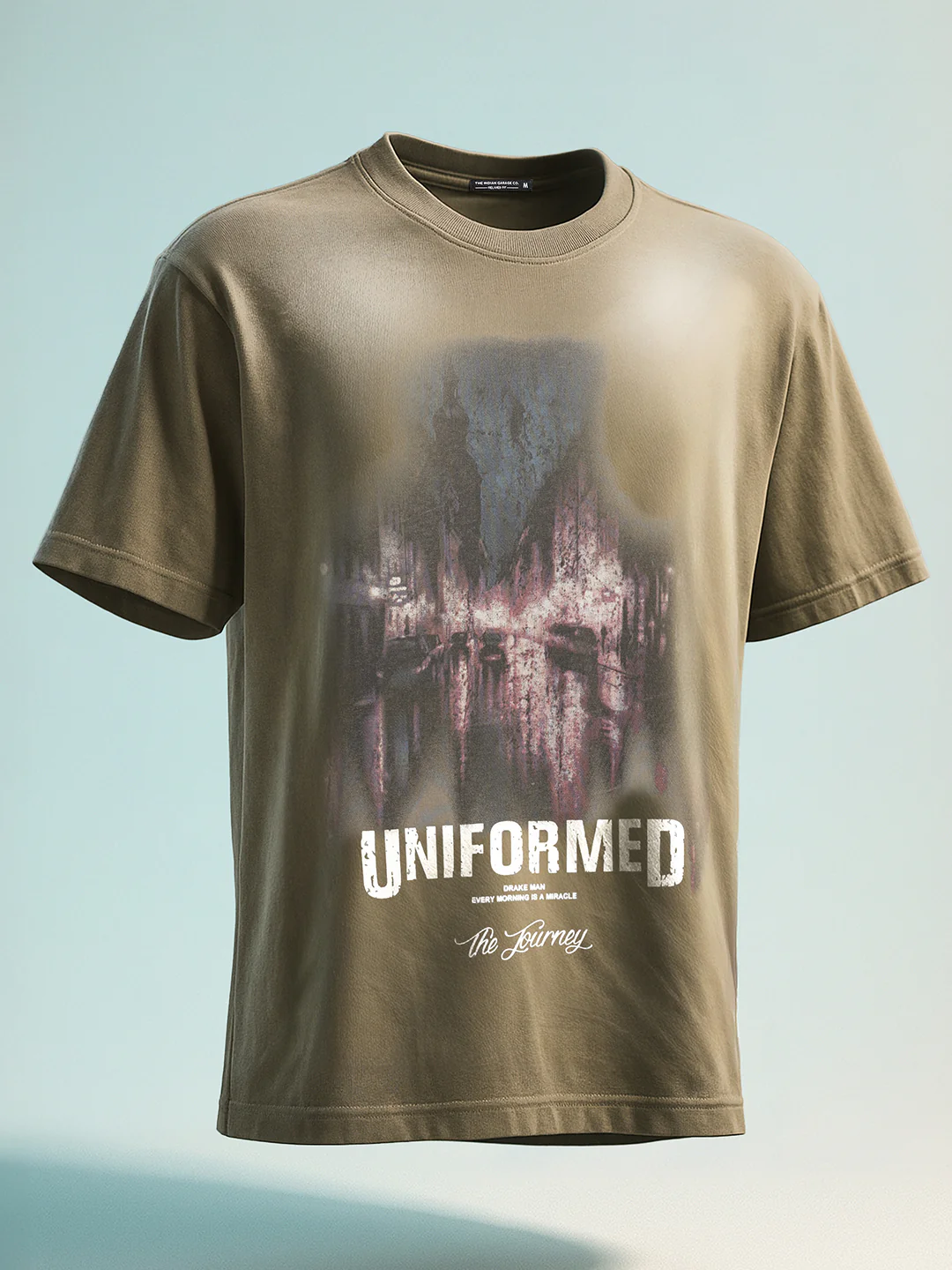 Men's Green Relaxed Fit Graphic Printed 240 GSM Street Wear T-Shirt - Image 3