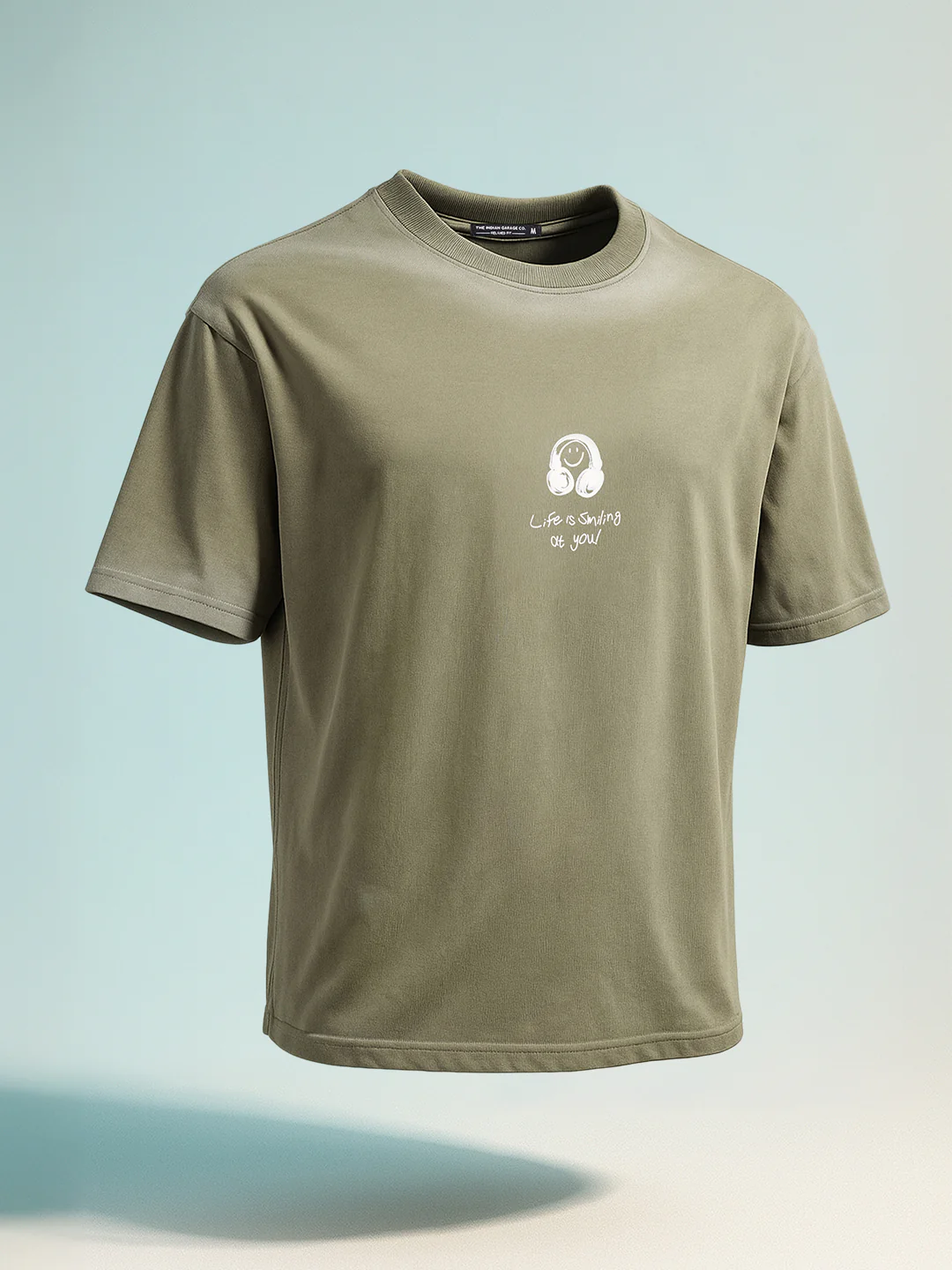 Men's Green Relaxed Fit Graphic Printed 240 GSM Street Wear T-Shirt - Image 2